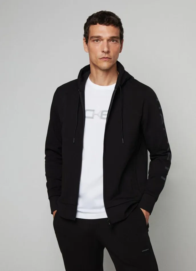 Men Sweatshirts Hackett London Classic Fit Full Zip Hoodie Black