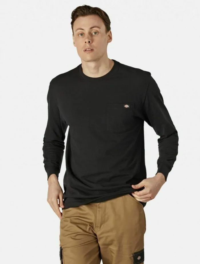 Men TShirts Dickies Long Sleeve Pocket Tee Black