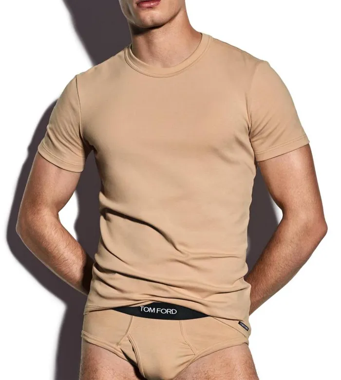 Men TSHIRTS Tom Ford Cotton Crewneck TShirt Nude 1