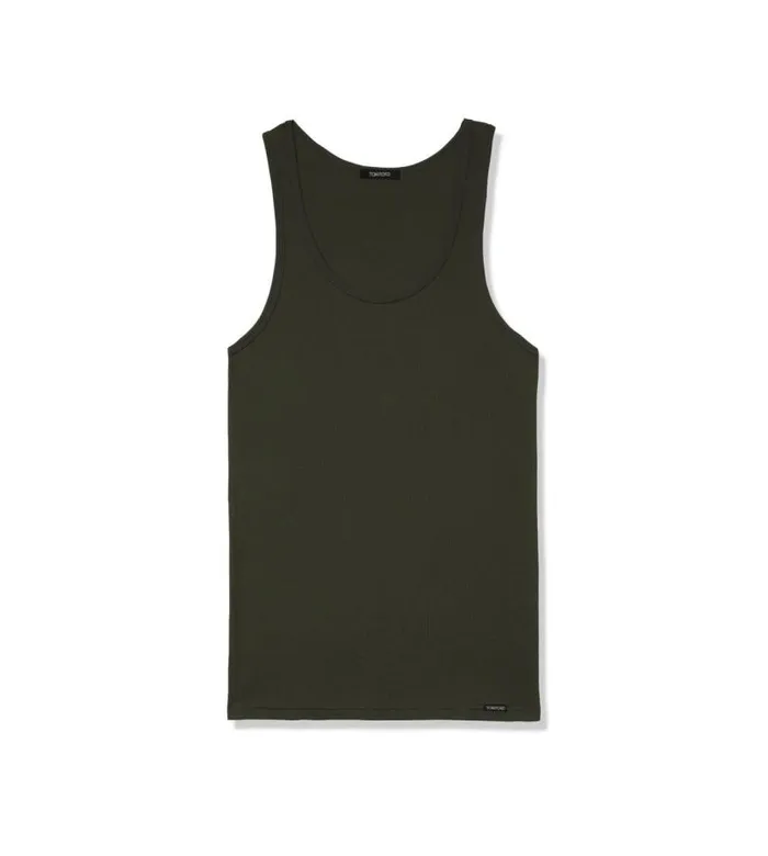 Men TSHIRTS Tom Ford Cotton Modal Rib Tank Military Green