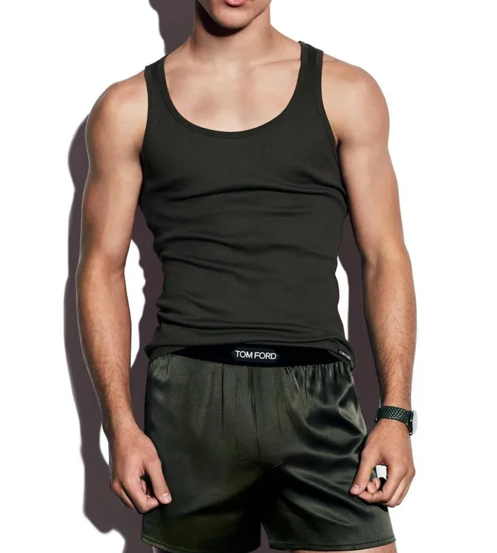Men TSHIRTS Tom Ford Cotton Modal Rib Tank Military Green Men TSHIRTS Tom Ford Cotton Modal Rib Tank Military Green
