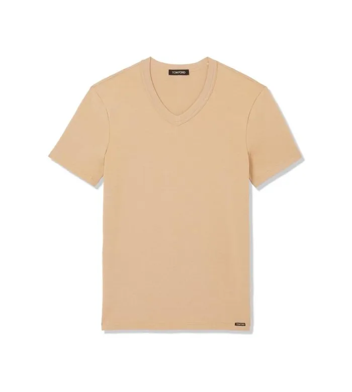 Men TSHIRTS Tom Ford Cotton VNeck TShirt Nude 1