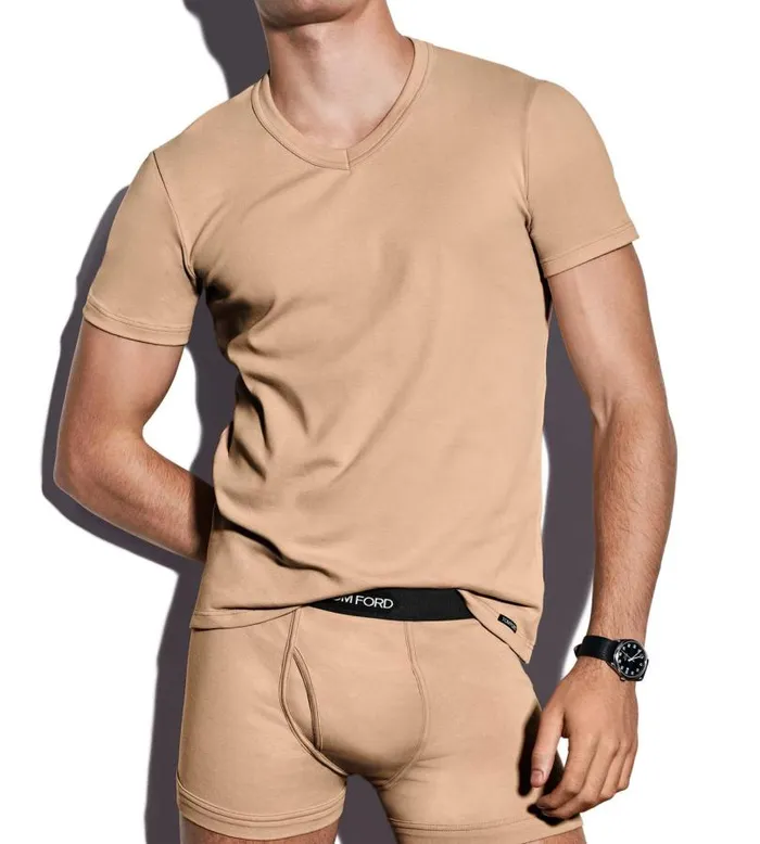 Men TSHIRTS Tom Ford Cotton VNeck TShirt Nude 1