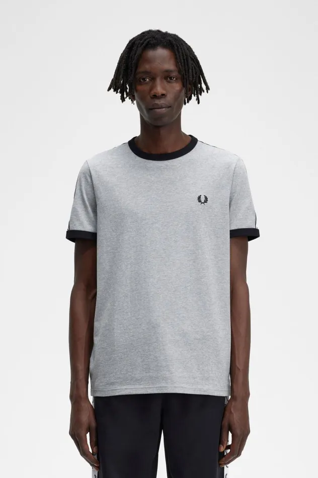 Men Taped Ringer TShirt Steel Marl Fred Perry TShirts