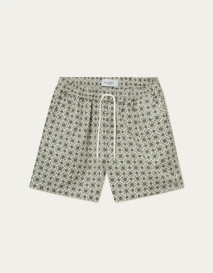 Men Tapestry Shorts 8211 IvoryLight Jade Green Les Deux Shorts