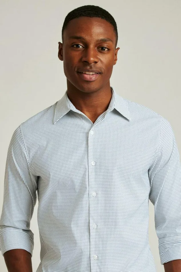 Men Tech Button Down Shirt Blue White Grid Check Bonobos Business Casual Shirts