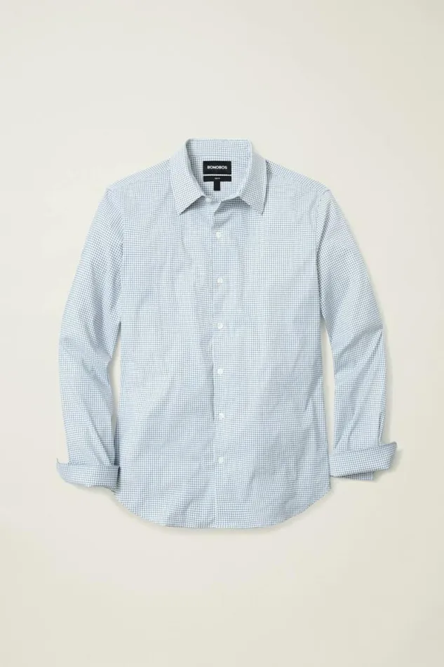 Men Tech Button Down Shirt Blue White Grid Check Bonobos Business Casual Shirts