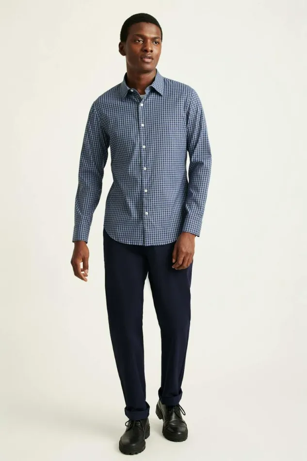 Men Tech Button Down Shirt Navy Blackstone Plaid Bonobos Business Casual Shirts Men Tech Button Down Shirt Navy Blackstone Plaid Bonobos Business Casual Shirts