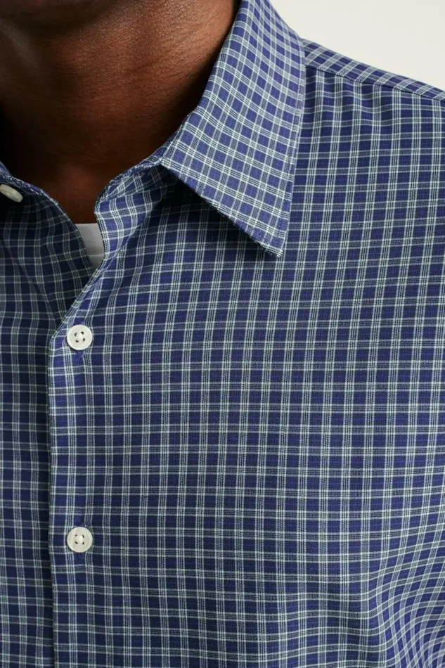Men Tech Button Down Shirt Navy Blackstone Plaid Bonobos Business Casual Shirts