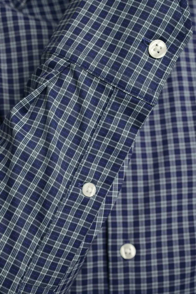 Men Tech Button Down Shirt Navy Blackstone Plaid Bonobos Business Casual Shirts