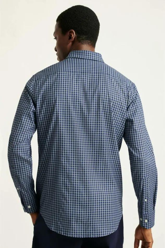 Men Tech Button Down Shirt Navy Blackstone Plaid Bonobos Business Casual Shirts