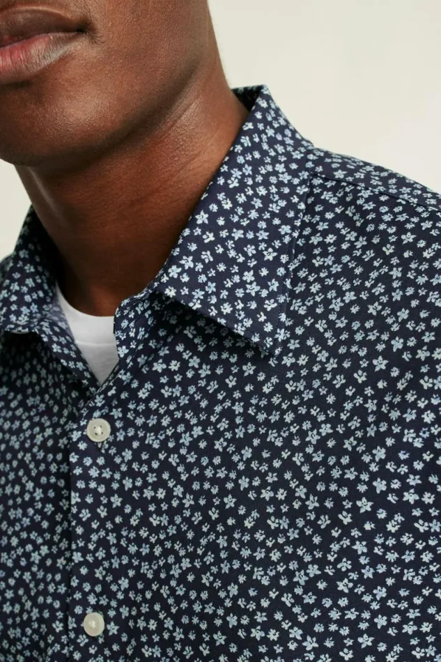 Men Tech Button Down Shirt Navy Petra Floral Bonobos Business Casual Shirts