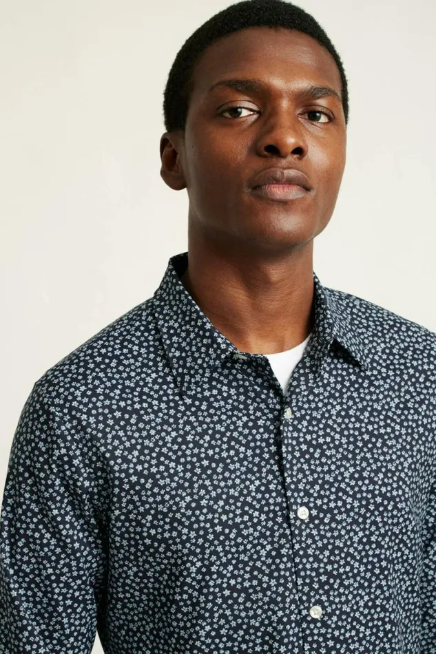 Men Tech Button Down Shirt Navy Petra Floral Bonobos Business Casual Shirts