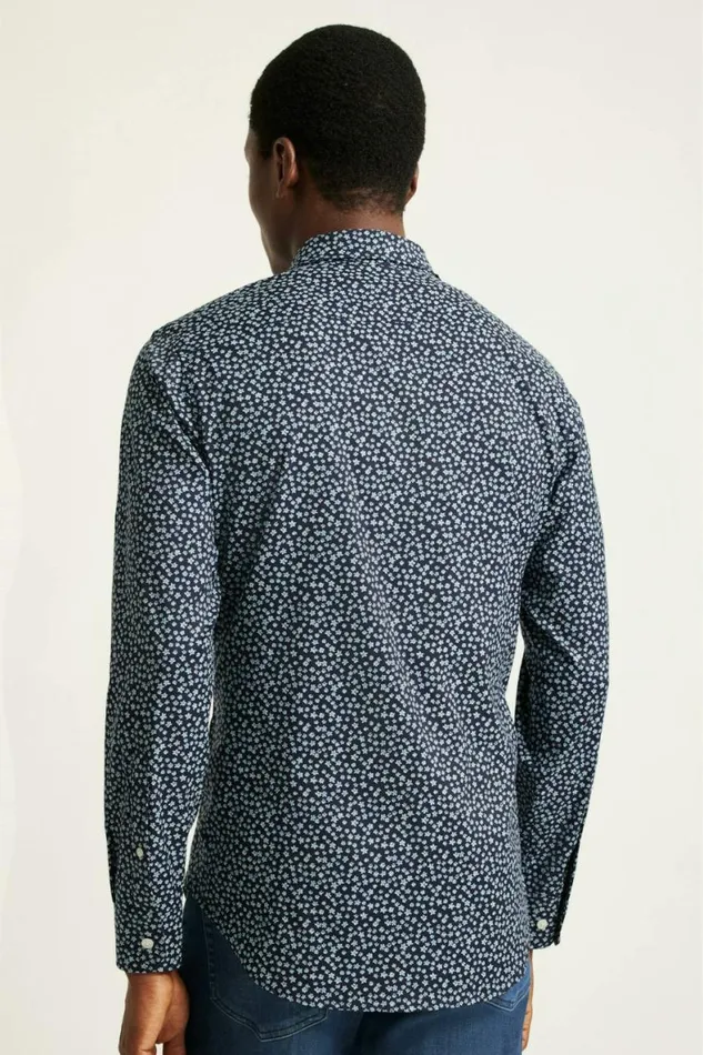 Men Tech Button Down Shirt Navy Petra Floral Bonobos Business Casual Shirts