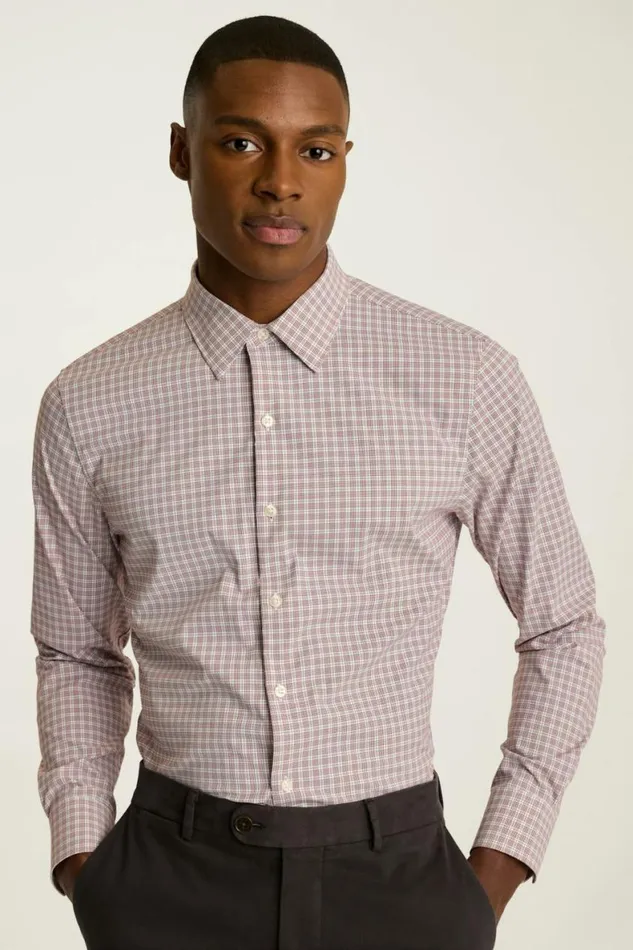 Men Tech Button Down Shirt Red Weltide Plaid Bonobos Casual Shirts