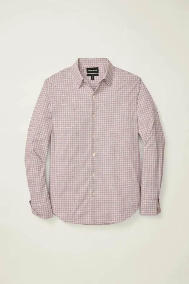 Men Tech Button Down Shirt Red Weltide Plaid Bonobos Casual Shirts