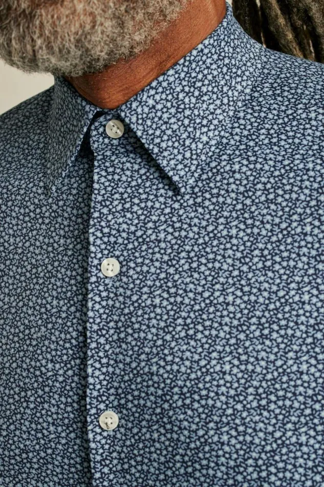 Men Tech Short Sleeve Shirt Navy Micro Floral Bonobos Short Sleeve Shirts