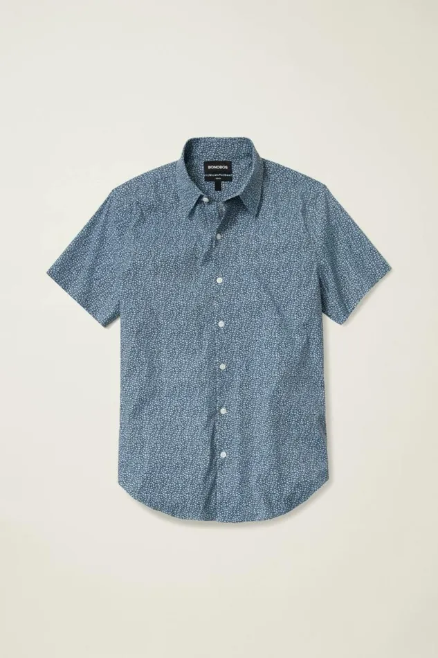 Men Tech Short Sleeve Shirt Navy Micro Floral Bonobos Short Sleeve Shirts