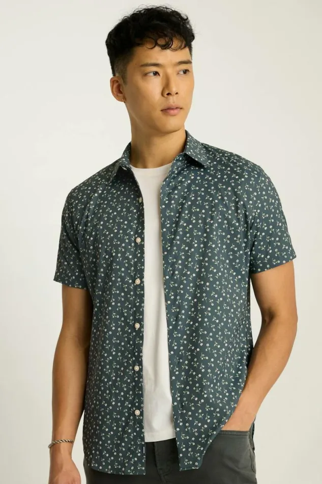 Men Tech Short Sleeve Shirt Smoky Blue Garden Bonobos Short Sleeve Shirts