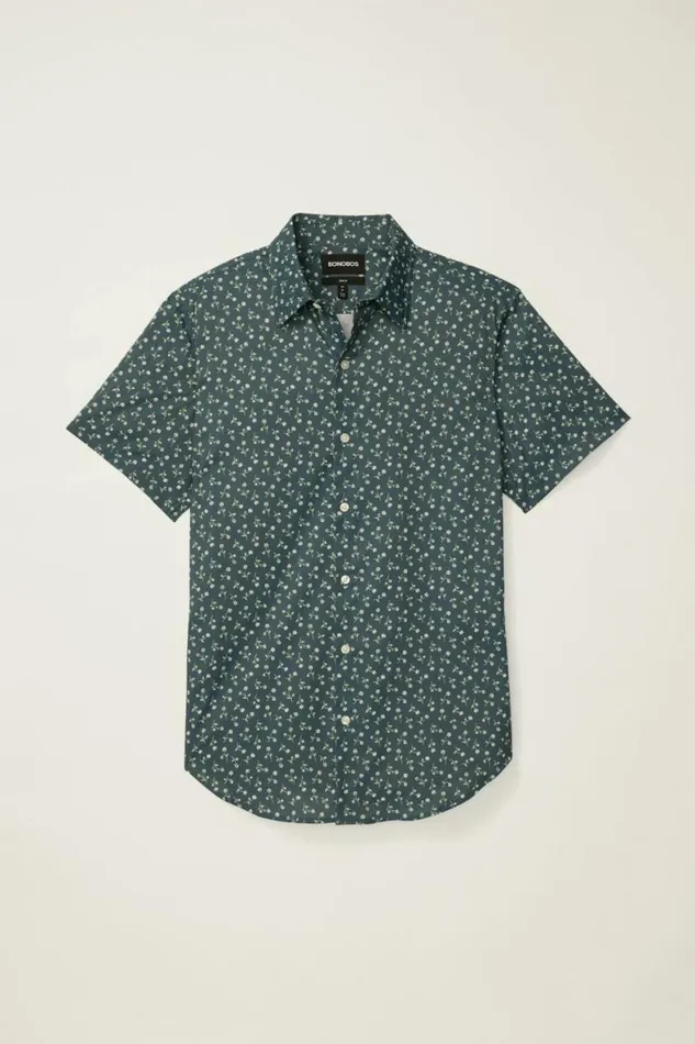 Men Tech Short Sleeve Shirt Smoky Blue Garden Bonobos Short Sleeve Shirts