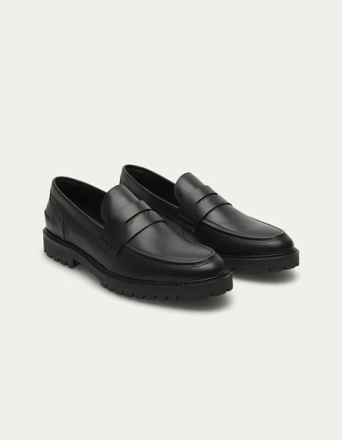 Men Thatcher Leather Penny Loafer 8211 BlackBlack Les Deux Shoes