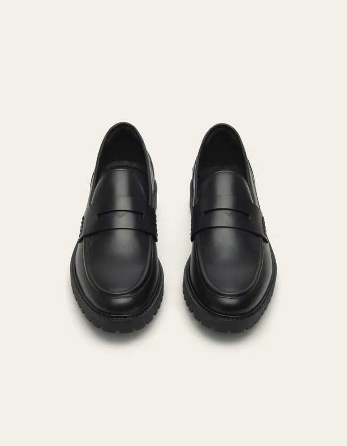 Men Thatcher Leather Penny Loafer 8211 BlackBlack Les Deux Shoes