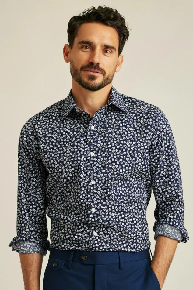 Men The Desk To Dinner Shirt Navy Bernard Floral Bonobos Business Casual Shirts
