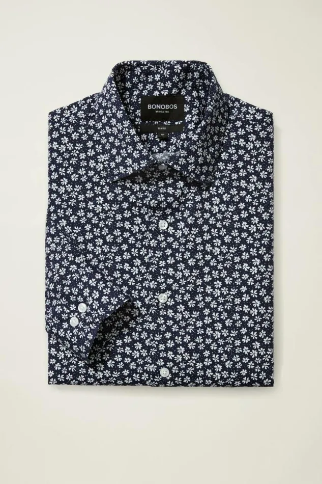Men The Desk To Dinner Shirt Navy Bernard Floral Bonobos Business Casual Shirts