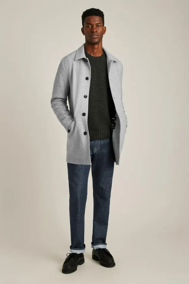 Men The Italian Wool Car Coat Grey Houndstooth Bonobos Jackets and Coats