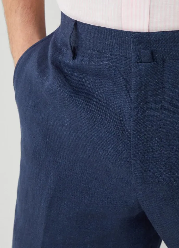 Men Trousers and Chinos Hackett London Classic Fit Linen Trousers Navy