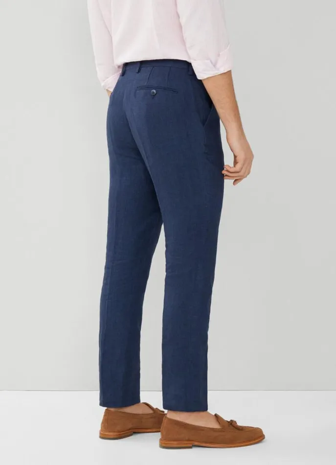 Men Trousers and Chinos Hackett London Classic Fit Linen Trousers Navy