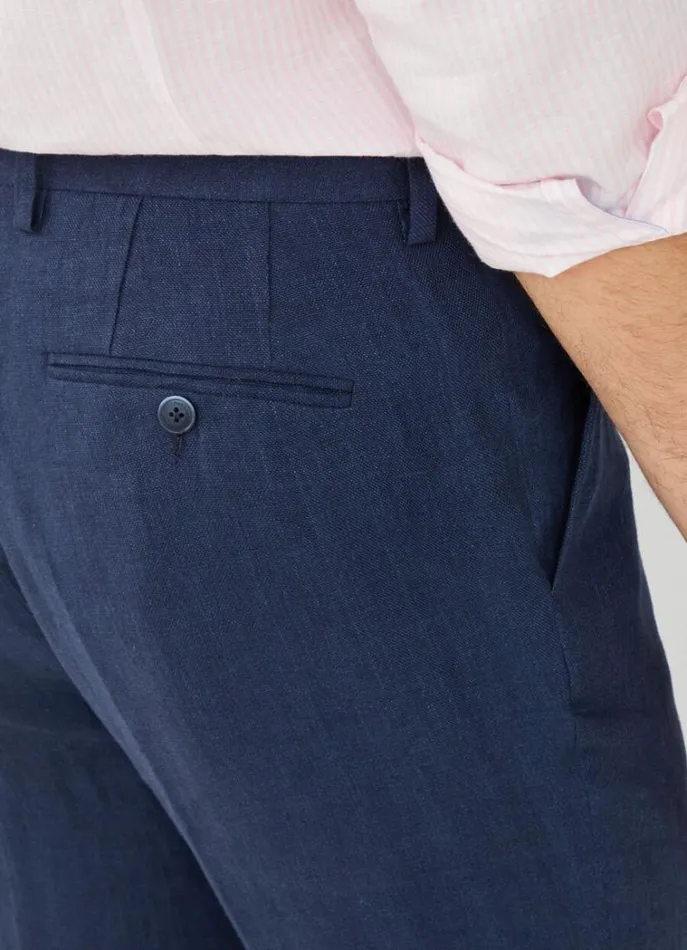 Men Trousers and Chinos Hackett London Classic Fit Linen Trousers Navy