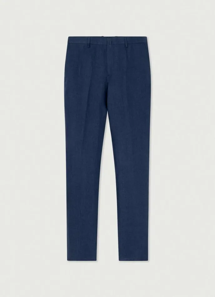 Men Trousers and Chinos Hackett London Classic Fit Linen Trousers Navy