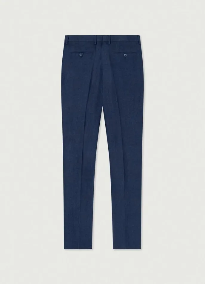 Men Trousers and Chinos Hackett London Classic Fit Linen Trousers Navy