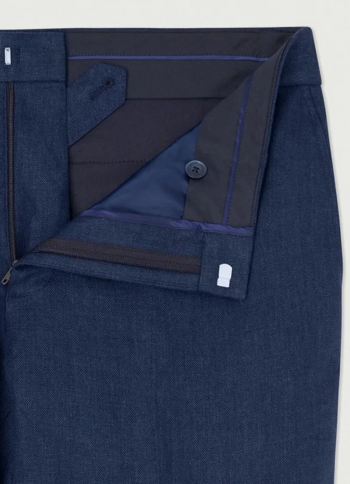 Men Trousers and Chinos Hackett London Classic Fit Linen Trousers Navy