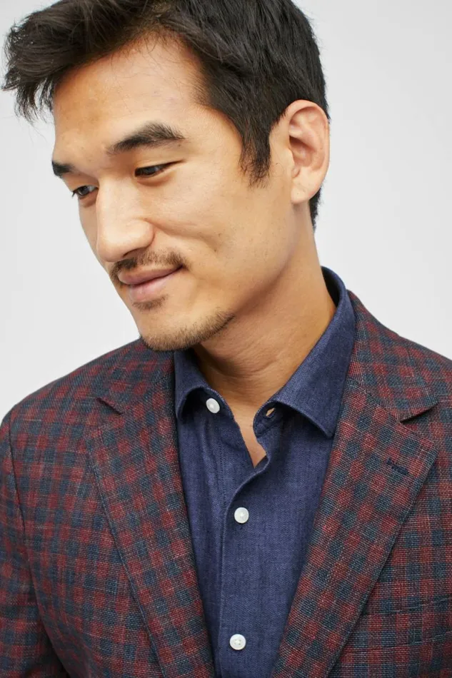 Men Unconstructed Italian Linen Blazer Red Blue Gingham Bonobos Blazers and Sport Coats