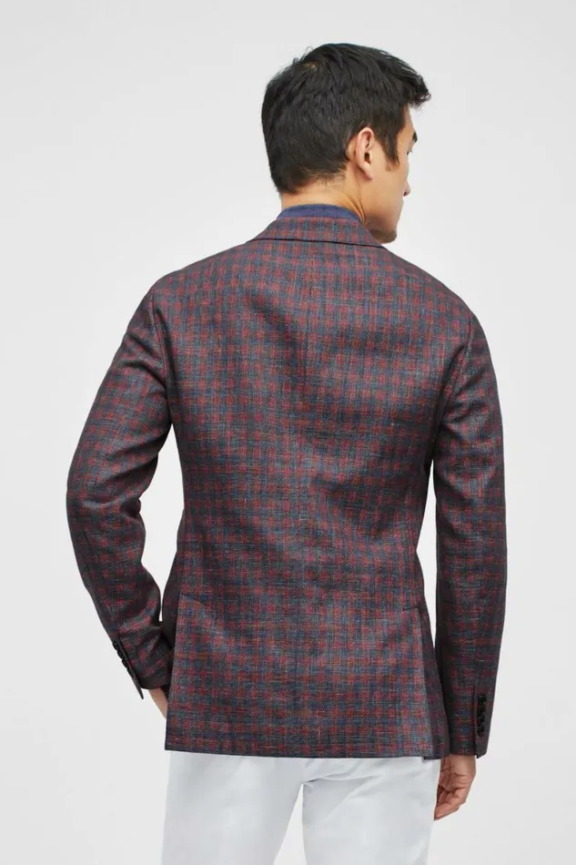 Men Unconstructed Italian Linen Blazer Red Blue Gingham Bonobos Blazers and Sport Coats
