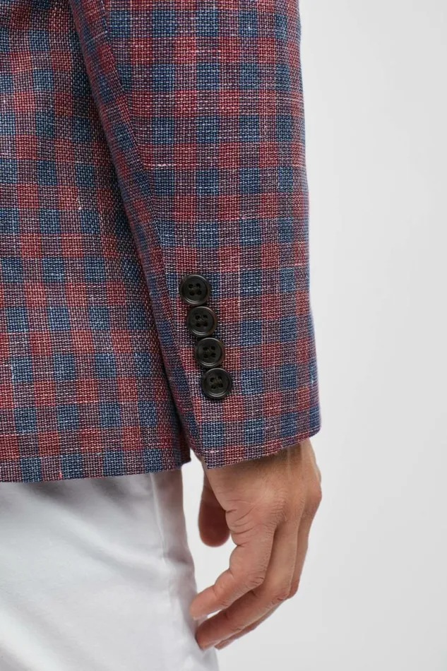 Men Unconstructed Italian Linen Blazer Red Blue Gingham Bonobos Blazers and Sport Coats
