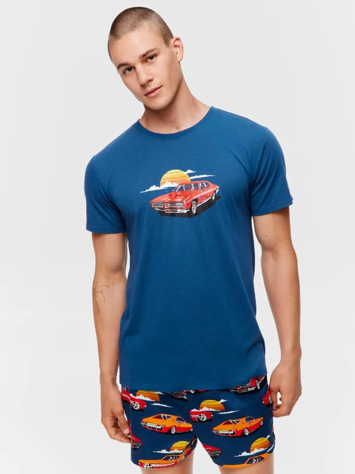 Men Vintage Car Tee Navy Peter Alexander Tops
