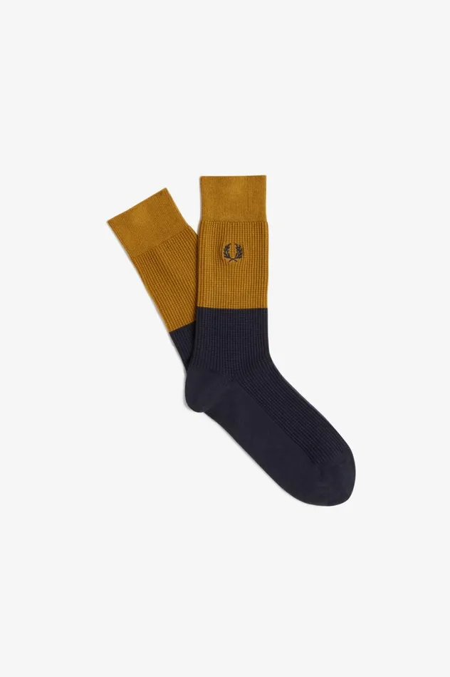 Men Waffle Knit Socks Dark Caramelnavy Fred Perry Accessories