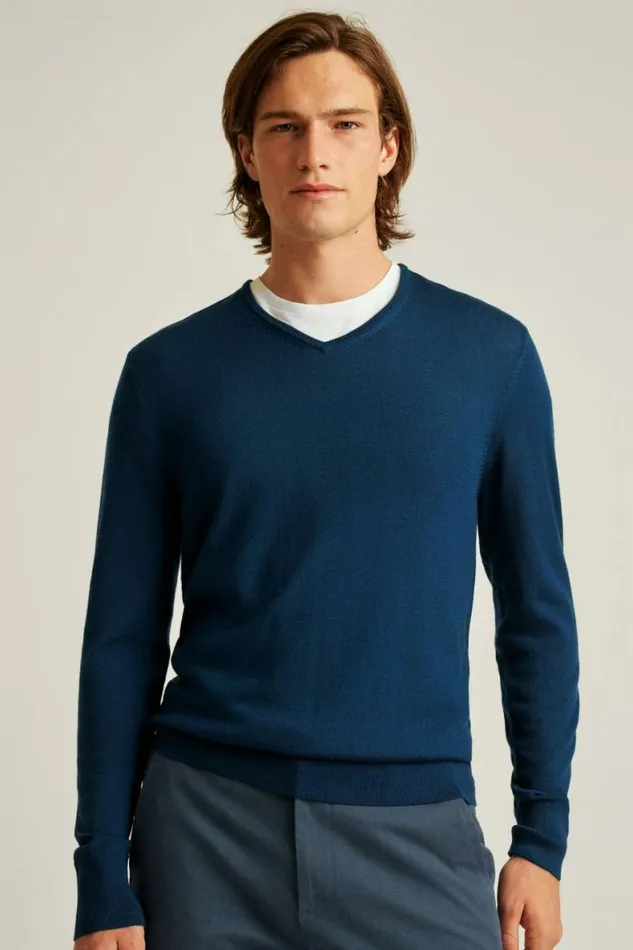Men Washable Merino VNeck Sweater Navy Bonobos Crew and VNeck Sweaters