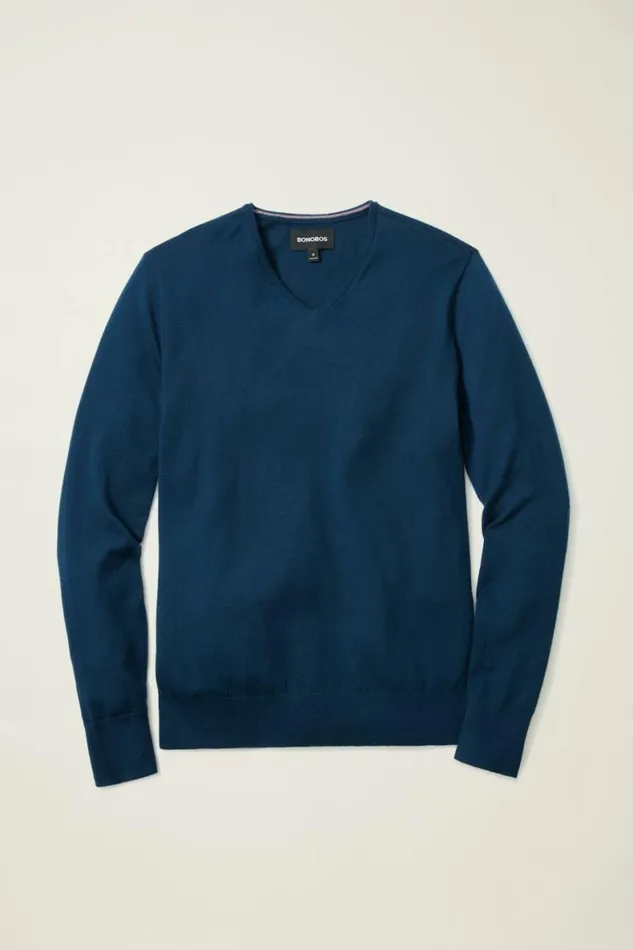 Men Washable Merino VNeck Sweater Navy Bonobos Crew and VNeck Sweaters