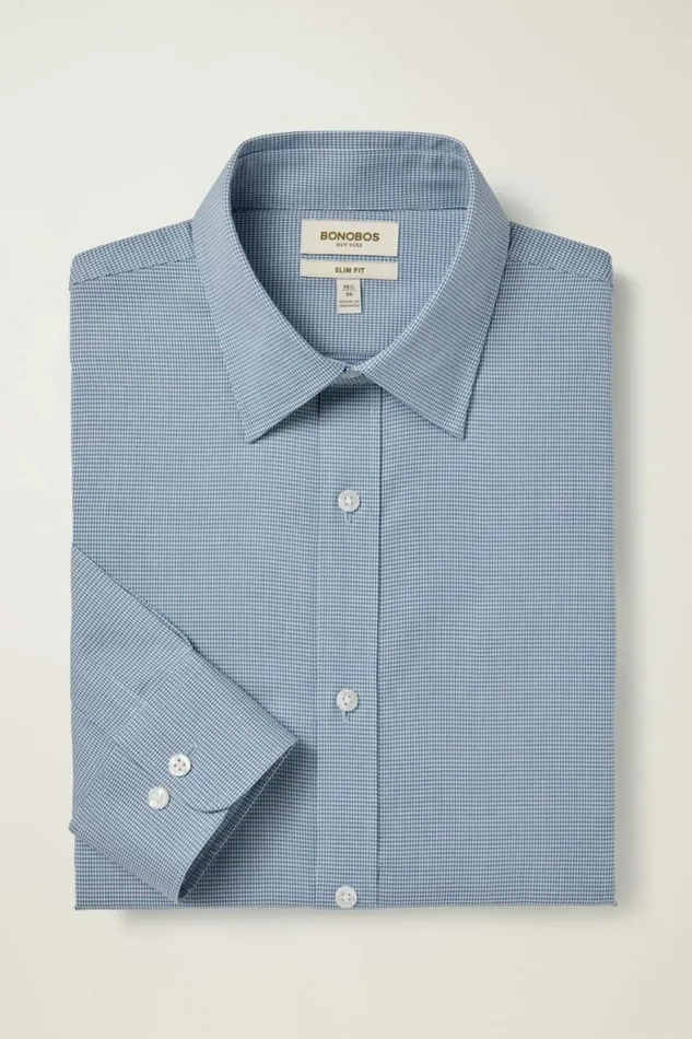 Men Weekday Warrior Dress Shirt Bright Blue Puppytooth Bonobos Business Casual Shirts
