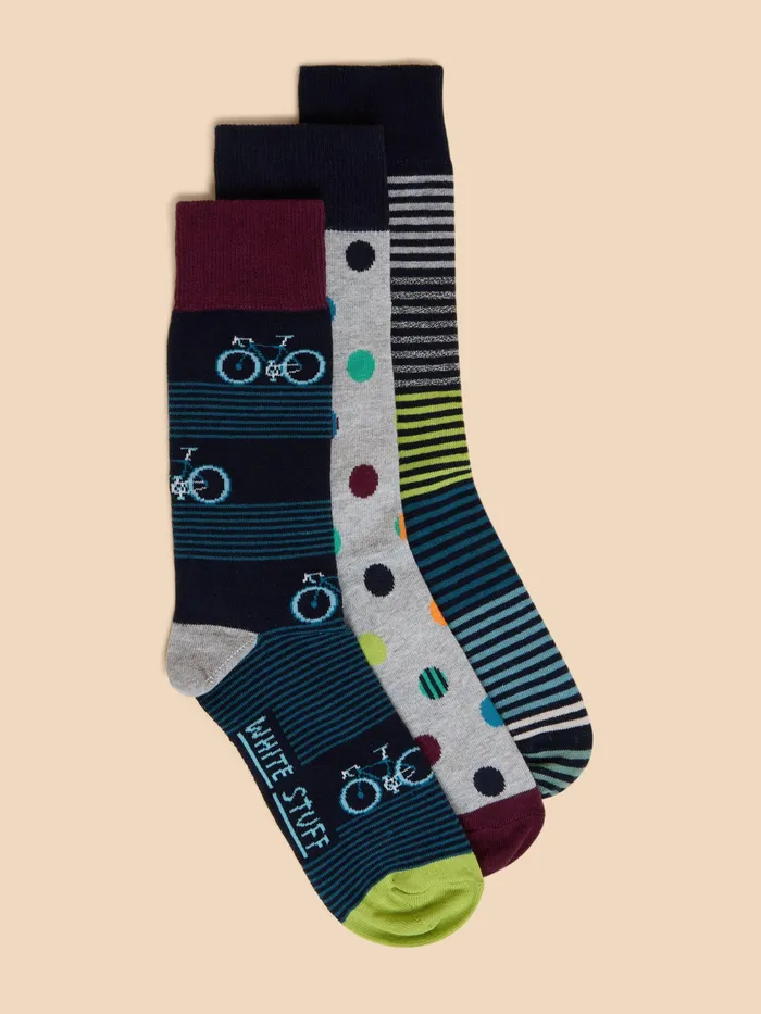 Men White Stuff Accessories 3 Pack Bicycle Ankle Sock