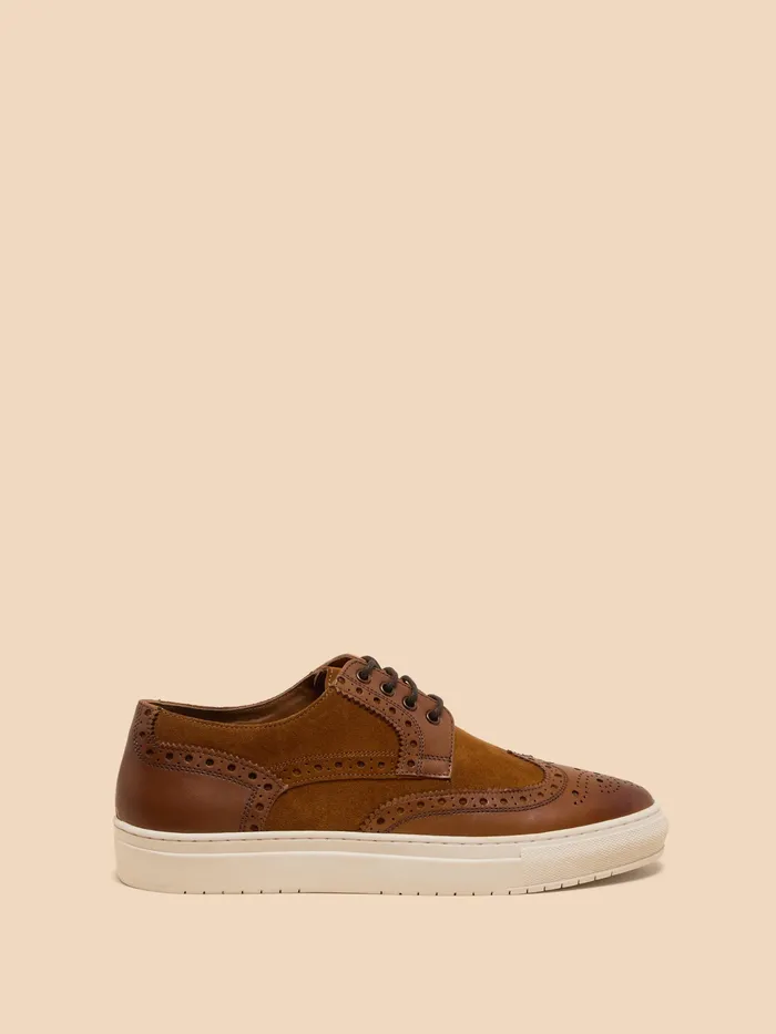 Men White Stuff Footwear Benny Brogue Leather Trainer