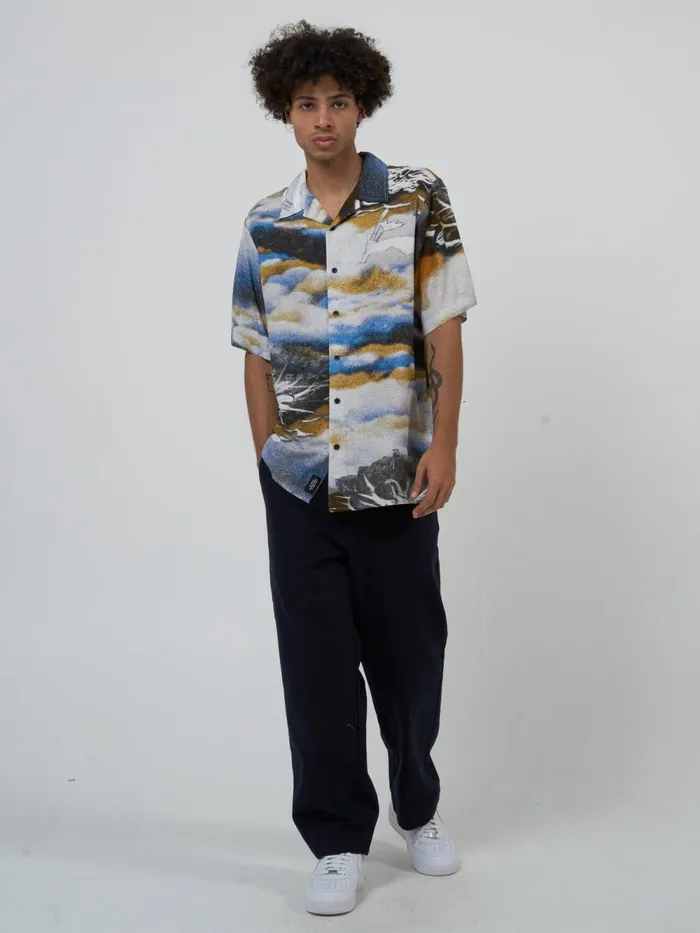 Mens Actions Not Words Bowling Shirt Cloudy Blue Thrills Shirts