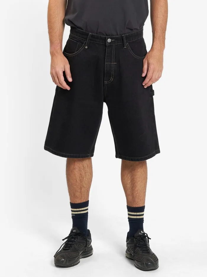 Mens Big Slacker Denim Short Black Rinse Thrills Denim Shorts