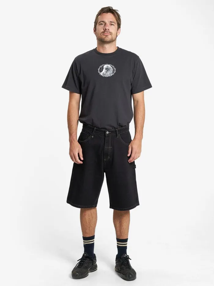 Mens Big Slacker Denim Short Black Rinse Thrills Denim Shorts