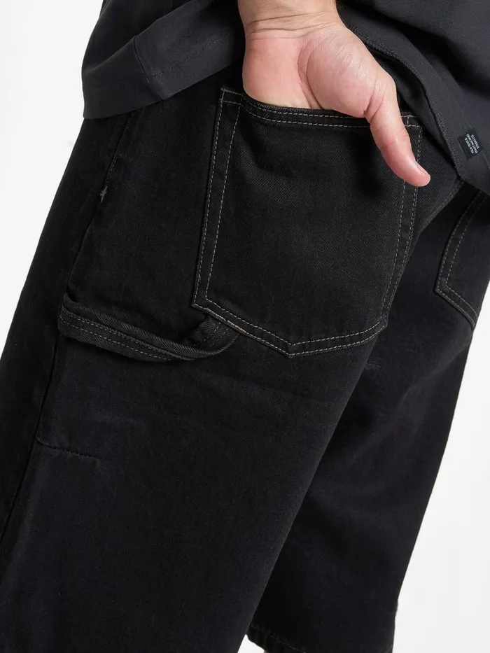 Mens Big Slacker Denim Short Black Rinse Thrills Denim Shorts