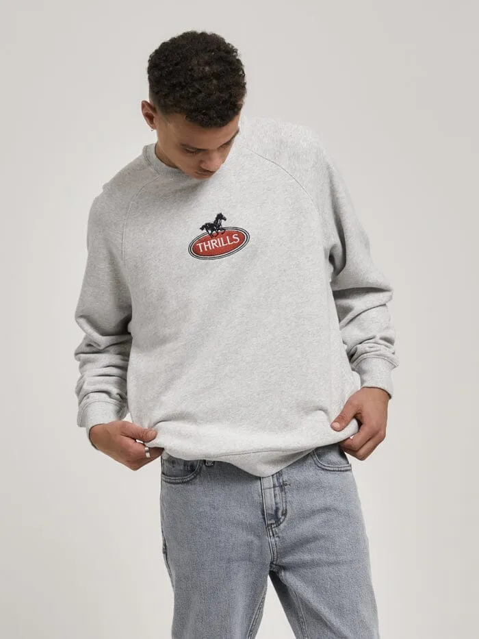 Mens Chariot Oval Oversize Raglan Crew Snow Marle Thrills Sweaters and Fleece